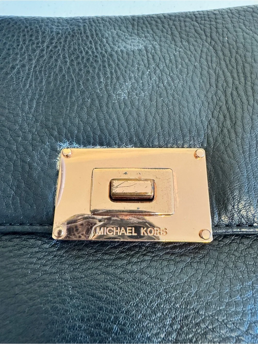 Michael Kors Black Pebbled Leather Chain Shoulder Clutch with Gold Hardware